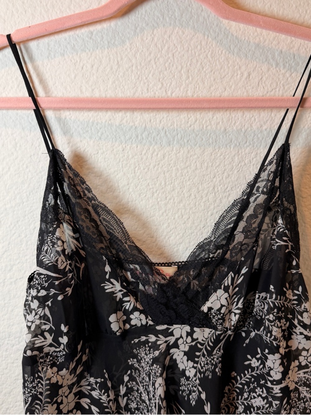 Oscar de la Renta Pink Label Black Floral Lace Trim Slip Dress M Y2K Romantic